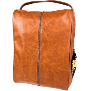 Faux Leather Golf Shoe Bag for Men & Women Shoe Carrier With Ventilation, Durable Nylon Inner Material & Side Pocket for Golf Accesssories Organizer