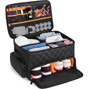 2 Layer Golf Trunk Organizer, Golf Car Locker with Individual Ventilated Compartment for 2 Pairs Shoes, Golf Car Storage Organizer for Balls, Clothes, Tees, Gloves, Accessories