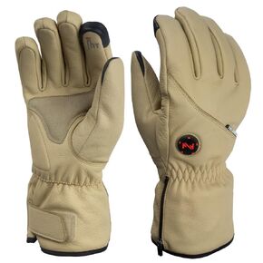 Fieldsheer Ranger Heated Work Gloves - Waterproof with Goatskin Leather Shell & Soft Fleece Liner, Reinforced Anti-Slip Palms, Light Tan, X-Small