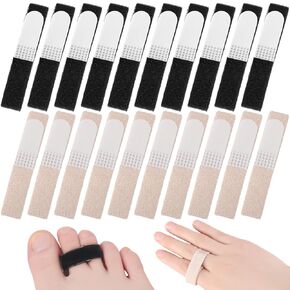 TrelaCo 20 Packs Black Buddy Straps for Fingers Buddy Tape for Broken Toe with Padded No Slip Buddy Wraps Hook and Loop Washable Reusable Fingers Broken, Sprained, Fractured Finger(Black)