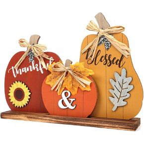 esur Fall Decorations for Home, Rustic Fall Tabletop Counter Decor, Thanksgiving Decor Gifts - Thankful Grateful Blessed