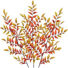 Hollyone 3 Pcs Artificial Fall Leaves Stems Branches 32.6" Fake Peach Leaves Branches Fall Leaves Shrubs Silk Autumn Leaf Bushes Faux Foliage Thanksgiving Centerpieces Festival Home Decor Yellow Green