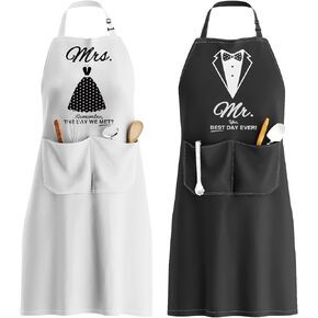 King & Queen Apron Set - Wedding Engagement Gifts for Couples, Funny Kitchen Gifts for Couples, Husband, Wife, Boyfriend, Girlfriend, Him Her, Bridal Shower Gifts, Unique Valentine's Day gifts ideas
