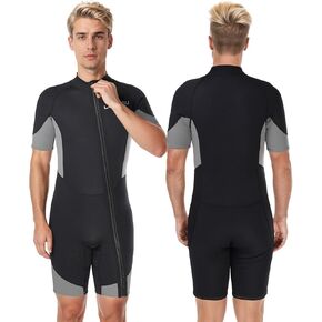 Mens Shorty Wetsuits，2mm Upgraded Neoprene Wetsuits for Men，Front Full-Length Zip Design |UV Protection |Suit for Surfing Snorkeling Diving Swimming