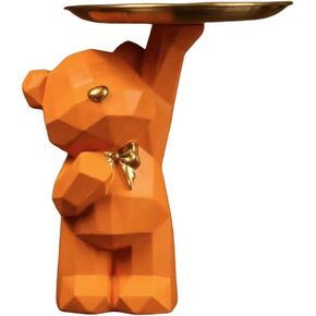 Storage Tray Statue Key Holder Figurine, Candy Jewelry Earrings Lipsticks Tray, Cute Bear Statues with Dish, Bear Sculptures Key Bowl Dish Decorative Trays for Home & Office Decor