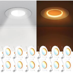 Sunco 12 Pack 6 Inch LED Recessed Lighting Retrofit with Night Light, 2700K/3000K/4000K/5000K/6000K Selectable, Dimmable Can Lights, 12W, 1000LM, Damp Rated, Retrofit Installation - ETL