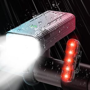 Bike Lights 8 LED Bike Lights for Night Riding, 1500 Lumens Super Bright Bike Light, Rechargeable & Waterproof Bicycle Lights, Bike Headlight with Free Taillight