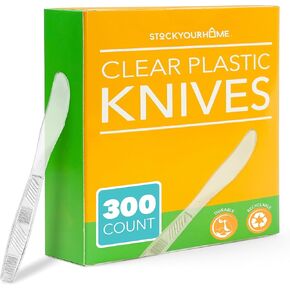 Stock Your Home Clear Plastic Knives, Heavyweight Plastic Knives (100 Pack), Plasticware Disposable Knives Bulk, Clear Plastic Knives Heavy Duty, Plastic Utensils for Party Supplies