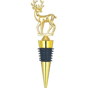 Wine Stoppers,Reusable Deer Wine Bottle Stoppers,Alloy Steel Champagne Stoppers, Perfect Wine Gift, Wide Used in Kitchen Decor, Bar, Wedding Party,Christmas (Gold Deer)