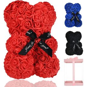 Lgv Rose Bear, Rose Teddy Bear, Rose Flower Bear for Valentine's Day, Christmas, Birthday Gifts for Her Mom Female Wife with Artificial Heart-Shaped Diamonds Rose Flower Bear