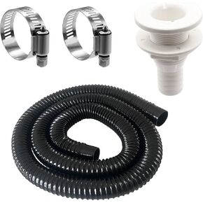1-1/8-Inch Bilge Pump Hose Dia Plumbing Kit,Bilge Pump Installation Kit-6 FT Premium Quality Kink-free Flexible PVC Hose (Black),1-1/8 Inch ABS Thru-Hull Fitting,2 Hose Clamps O-098