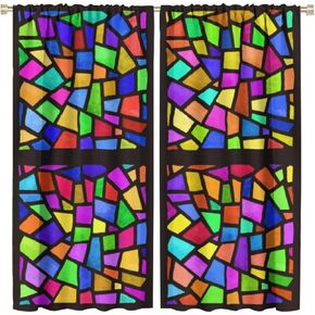 Stained Glass Windows Curtains,Mid-Century Vintage Bohemian Design Abstract Art Style Curtains for Bedroom Living Room Kitchen Café Window Drapes 2 Panels Set,Total Size 42" x 45"