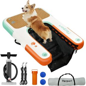 FBSPORT Inflatable Dog Boat Ramp Floating Dock Water Ramp Ladder for Pool, Boat, Non-Slip EVA Floating Ladder for Dog Up to 220 LBs, Safe & Easy Access