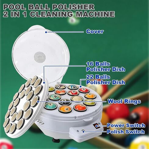 Automatic Pool Ball Polishing Cleaning Machine for 16/22 Balls, Electric Billiard Ball Cleaning Machine Billiards Cleaner Polisher 110V 180W in Saudi Arabia
