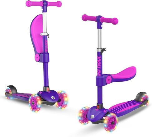 Gotrax KS3 Kids Kick Scooter, LED Lighted Wheels, Adjustable Height Handlebars and Removable Seat, Lean-to-Steer & Widen Anti-Slip Deck, 3 Wheel Scooter for Kids Ages 2-8 and up to 100 Lbs in Saudi Arabia