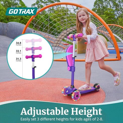 Gotrax KS3 Kids Kick Scooter, LED Lighted Wheels, Adjustable Height Handlebars and Removable Seat, Lean-to-Steer & Widen Anti-Slip Deck, 3 Wheel Scooter for Kids Ages 2-8 and up to 100 Lbs in Saudi Arabia