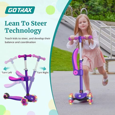 Gotrax KS3 Kids Kick Scooter, LED Lighted Wheels, Adjustable Height Handlebars and Removable Seat, Lean-to-Steer & Widen Anti-Slip Deck, 3 Wheel Scooter for Kids Ages 2-8 and up to 100 Lbs in Saudi Arabia