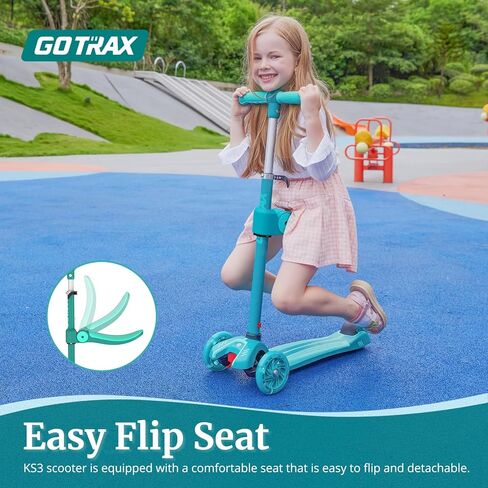 سكوتر Gotrax KS3 للأطفال، عجلات مضاءة LED، مقود ارتفاع قابل للتعديل ومقعد قابل للإزالة، سطح قابل للتوسيع ومضاد للانزلاق، سكوتر ثلاثي العجلات للأطفال من سن 2 إلى 8 سنوات وما يصل إلى 100 رطل in Kuwait