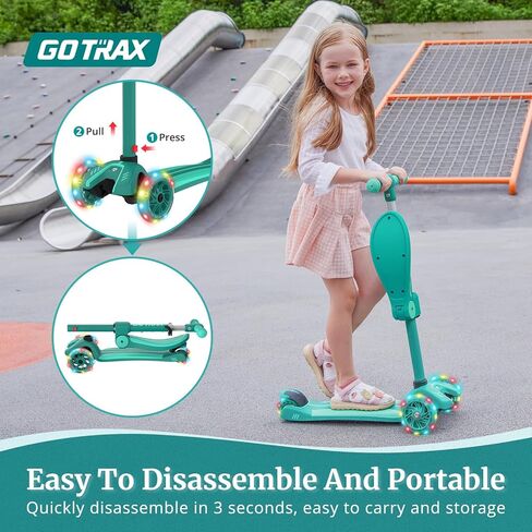 سكوتر Gotrax KS3 للأطفال، عجلات مضاءة LED، مقود ارتفاع قابل للتعديل ومقعد قابل للإزالة، سطح قابل للتوسيع ومضاد للانزلاق، سكوتر ثلاثي العجلات للأطفال من سن 2 إلى 8 سنوات وما يصل إلى 100 رطل in Kuwait