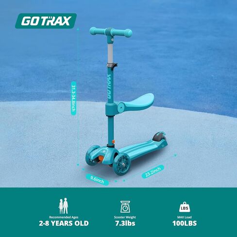 سكوتر Gotrax KS3 للأطفال، عجلات مضاءة LED، مقود ارتفاع قابل للتعديل ومقعد قابل للإزالة، سطح قابل للتوسيع ومضاد للانزلاق، سكوتر ثلاثي العجلات للأطفال من سن 2 إلى 8 سنوات وما يصل إلى 100 رطل in Kuwait