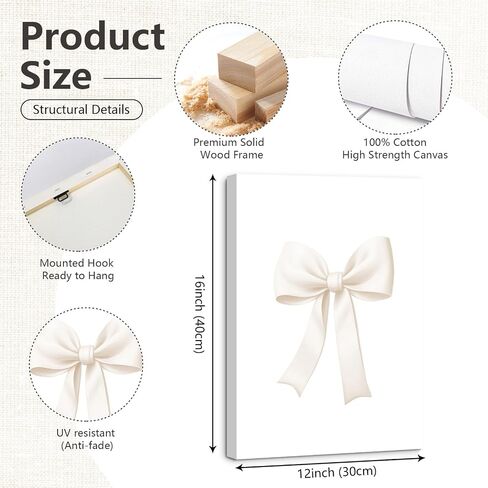 Bow Wall Art Decor Preppy Beige Bow Poster Girly Room Wall Art Prints Beige Bow Knot Wall Decor Coquette Room Picture Pastel Bow Poster for Nursery Girl Room 16x24 Inch Framed Set of 3 in Saudi Arabia