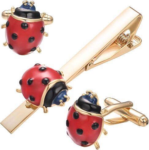 Silver Tie Clip Cufflinks Set for Men Ladybug Tie Bar Clip Wedding Party Jewelry Gift in Saudi Arabia