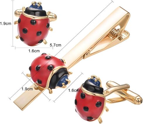 Silver Tie Clip Cufflinks Set for Men Ladybug Tie Bar Clip Wedding Party Jewelry Gift in Saudi Arabia