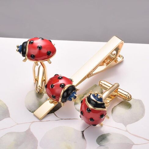 Silver Tie Clip Cufflinks Set for Men Ladybug Tie Bar Clip Wedding Party Jewelry Gift in Saudi Arabia