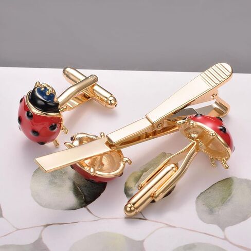 Silver Tie Clip Cufflinks Set for Men Ladybug Tie Bar Clip Wedding Party Jewelry Gift in Saudi Arabia