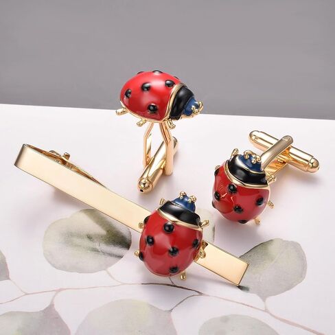 Silver Tie Clip Cufflinks Set for Men Ladybug Tie Bar Clip Wedding Party Jewelry Gift in Saudi Arabia