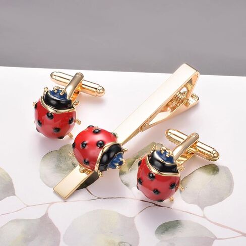 Silver Tie Clip Cufflinks Set for Men Ladybug Tie Bar Clip Wedding Party Jewelry Gift in Saudi Arabia
