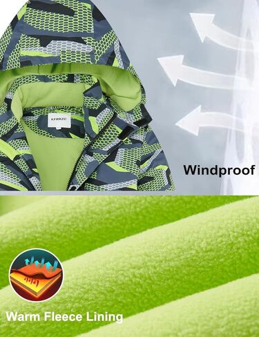 سترة تزلج شتوية مضادة للماء للأولاد، معطف ثلج دافئ مبطن بالصوف مع غطاء رأس قابل للفصل in Kuwait