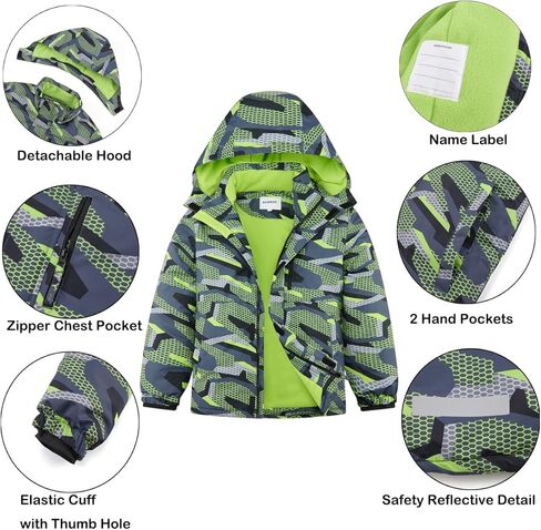 سترة تزلج شتوية مضادة للماء للأولاد، معطف ثلج دافئ مبطن بالصوف مع غطاء رأس قابل للفصل in Kuwait