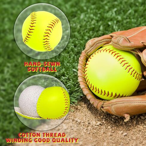 Bucket of 13 Practice Softballs, Official Size and Weight Slowpitch Softball Unmarked Leather Covered Youth Fastpitch Softball Ball Sports Softball for Games, Practice and Training, Yellow in Saudi Arabia