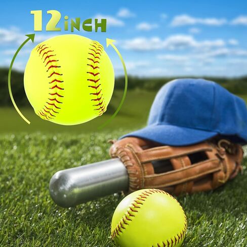 Bucket of 13 Practice Softballs, Official Size and Weight Slowpitch Softball Unmarked Leather Covered Youth Fastpitch Softball Ball Sports Softball for Games, Practice and Training, Yellow in Saudi Arabia