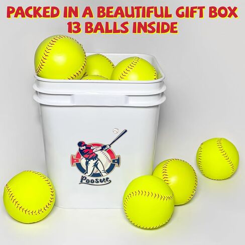 Bucket of 13 Practice Softballs, Official Size and Weight Slowpitch Softball Unmarked Leather Covered Youth Fastpitch Softball Ball Sports Softball for Games, Practice and Training, Yellow in Saudi Arabia