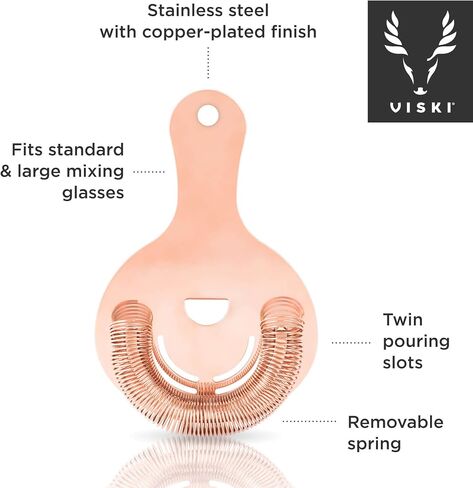 Viski Hawthorne and Bartending Stainless Steel Bar Cocktail Strainer for Drinks with Handles, Set of 1, Gunmetal Black in Saudi Arabia