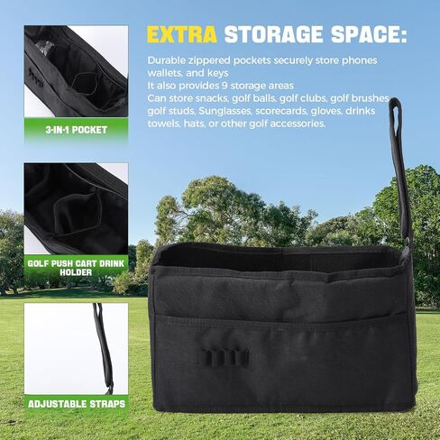 Premium Universal Golf Cart Organizer - Lightweight Foldable Golf Cart Bag with Adjustable Drink Holder Strap for Golf Cart and Baby Stroller in Saudi Arabia