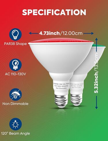 PAR38 Purple LED Lights for Outside, 150W Flood Light Bulbs Equivalent, 15W Energy Saving 1200LM, Colored Outdoor Flood Light Bulb, E26 Not-dim for Christmas, Halloween, 2 Pack in Saudi Arabia