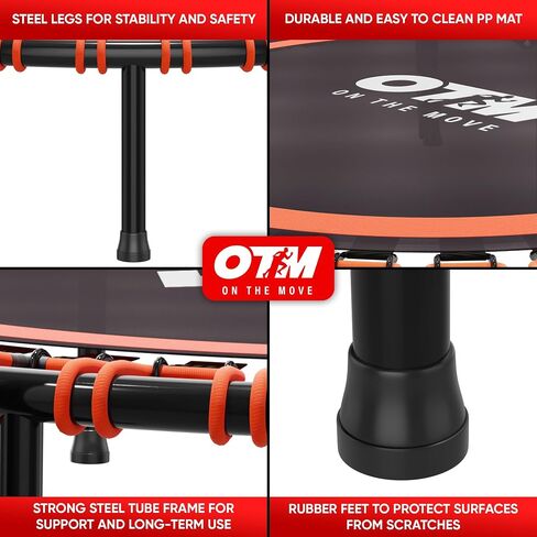 48 inch Foldable Rebounder Trampoline for Adults & Kids - Silent Exercise Trampoline with 4 Level Adjustable Handle - 330Lbs Max Cap Workout Trampoline, Fitness Trampolines for Indoor Outdoor in Saudi Arabia