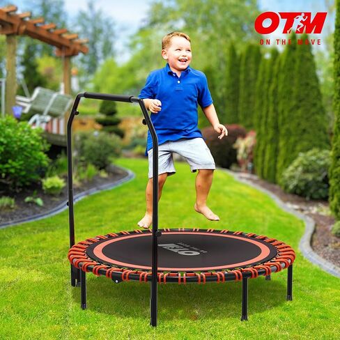 48 inch Foldable Rebounder Trampoline for Adults & Kids - Silent Exercise Trampoline with 4 Level Adjustable Handle - 330Lbs Max Cap Workout Trampoline, Fitness Trampolines for Indoor Outdoor in Saudi Arabia
