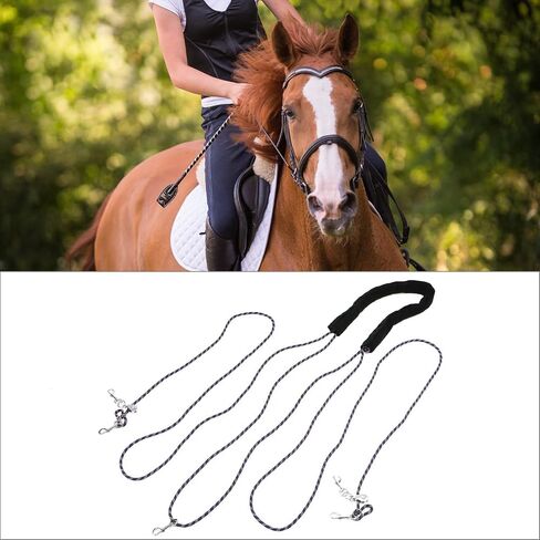 QWORK Adjustable Horse Training and Lunging Aid with Rear Fleece Cover, Navy/Red, Encourages Proper Head Carriage and Comfortable Stretching, Durable Braided Nylon Rope with Metal Clips, in Saudi Arabia