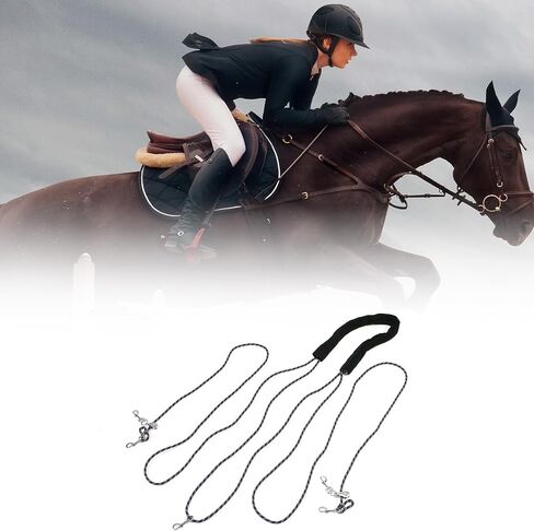 QWORK Adjustable Horse Training and Lunging Aid with Rear Fleece Cover, Navy/Red, Encourages Proper Head Carriage and Comfortable Stretching, Durable Braided Nylon Rope with Metal Clips, in Saudi Arabia
