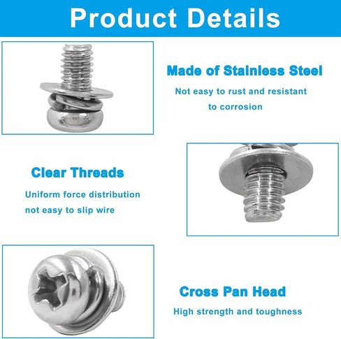 BokWin 30 Pcs M4x12mm Pan Head Bolts Screws with Washers Kit Stainless Steel Machine Screws Bolts Phillips Pan Head Screws in Saudi Arabia