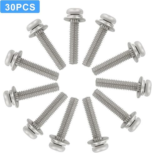 BokWin 30 Pcs M4x12mm Pan Head Bolts Screws with Washers Kit Stainless Steel Machine Screws Bolts Phillips Pan Head Screws in Saudi Arabia