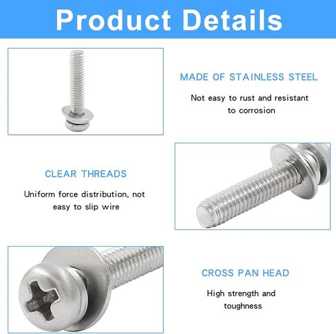 BokWin 30 Pcs M4x12mm Pan Head Bolts Screws with Washers Kit Stainless Steel Machine Screws Bolts Phillips Pan Head Screws in Saudi Arabia