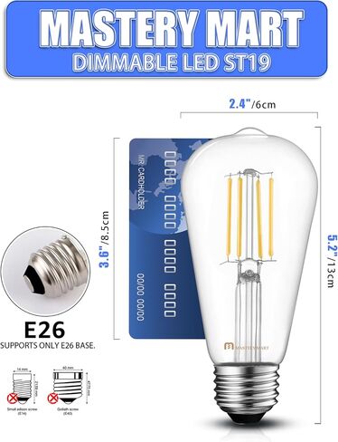 MASTERY MART ST21 [60W Equivalent] [Dimmable] [CRI 95+] LED 5.5W Vintage Light Bulbs, 2700K Soft White, Clear Glass Antique Decorative Filament Edison Bulb, E26 Base, 500LM, (6 Pack) in Saudi Arabia