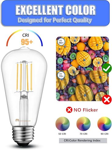 MASTERY MART ST21 [60W Equivalent] [Dimmable] [CRI 95+] LED 5.5W Vintage Light Bulbs, 2700K Soft White, Clear Glass Antique Decorative Filament Edison Bulb, E26 Base, 500LM, (6 Pack) in Saudi Arabia