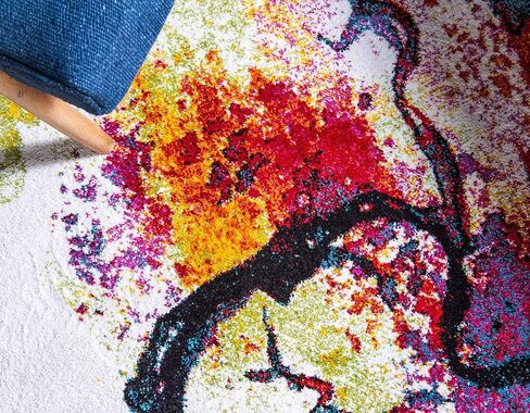 مجموعة لوم ليون الفريدة من نوعها، سجادة منطقة شجرة بألوان مائية تجريدية ملونة وحديثة، مقاس 2 قدم × 6 قدم، عاجي/وردي in Saudi Arabia
