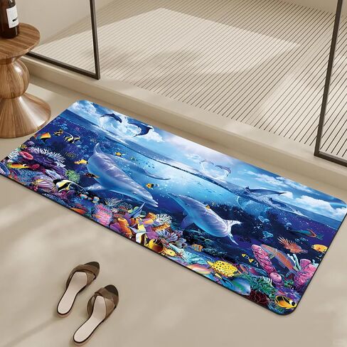 Bathroom mat Non Slip Rubber Quick Dry Bath mat, Non Slip Quick Dry Bathroom mat, Super Absorbent Bath mat, Rubber Bathroom mat Bath Rugs, Shower Mat Bathroom Floor Mat, 15.7x23.6in, Dolphin in Saudi Arabia